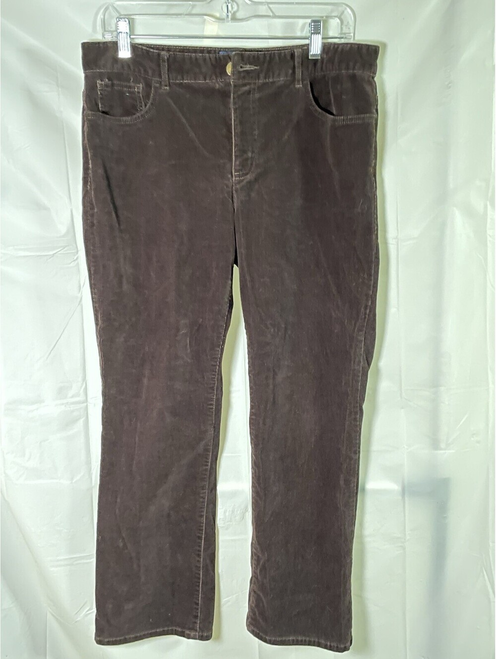 Chaps Denim Womens 12P Corduroy Pants Brown Straight Leg Stretch Petite Y2K